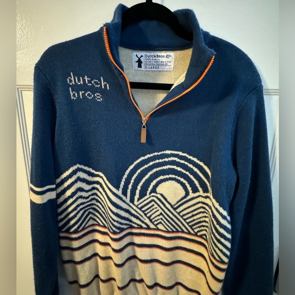 Dutch Bros Coffee 92 Vintage 1/4 Zip Up Sweater Unisex XL Blue Ribbed Hem RARE - Picture 5 of 9
